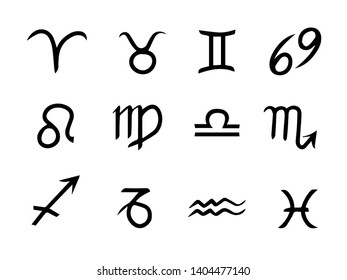 Vector Zodiac symbols. Minimalistic black line icons on white background