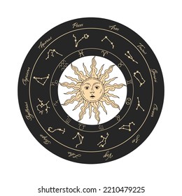 Vector zodiac wheel. Astrological signs and symbols.Design elements for decoration in modern style. magical drawings. Vector modern print.