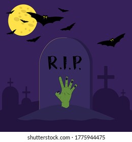 Vector zombie hand in the grave. Halloween  illustration for your design, banner, poster.