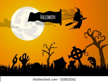 Vector : Zombie hand and graveyard halloween background