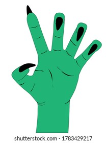 Vector zombie hand isolated on the white background. Halloween  illustration for your design, banner, poster.