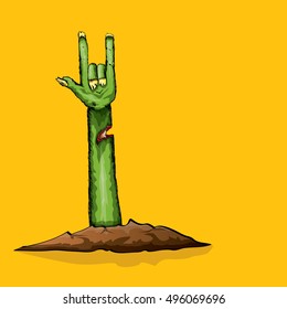vector Zombie hand shows rock n roll gesture, hand drawn vector illustration. vector Zombie party halloween background