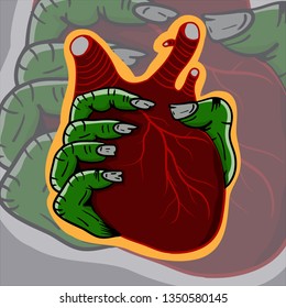 Vector zombie hands holding hearts