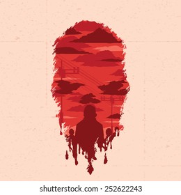 Vector zombie head with double exposure effect