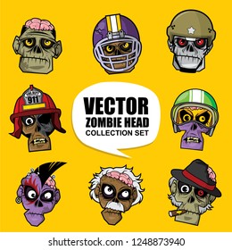 Vector zombie head illustration collection set