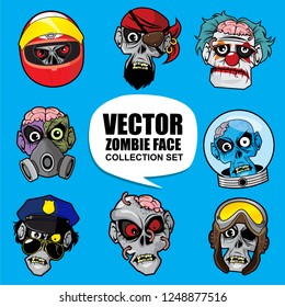 Vector zombie head illustration collection set