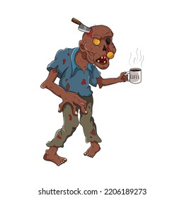 Vector zombie holding a cup of coffee. horror vector collection