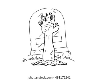 Vector Zombie Tombstone Line Art