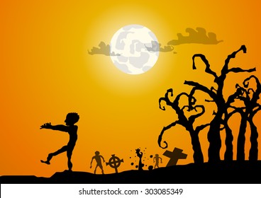 Vector : Zombies and gaveyard halloween background