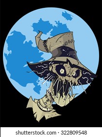 vector zombie's head against the moon