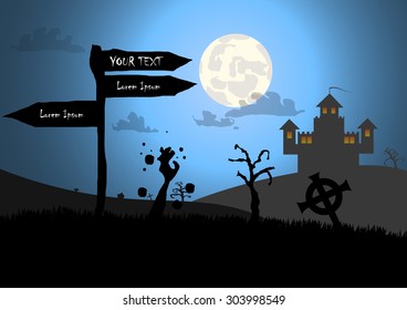 Vector : Zombies and sign with halloween background