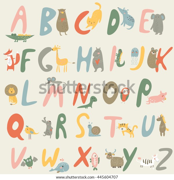 Vector Zoo Alphabet Cute Animals Cartoon Stock Vector (Royalty Free ...