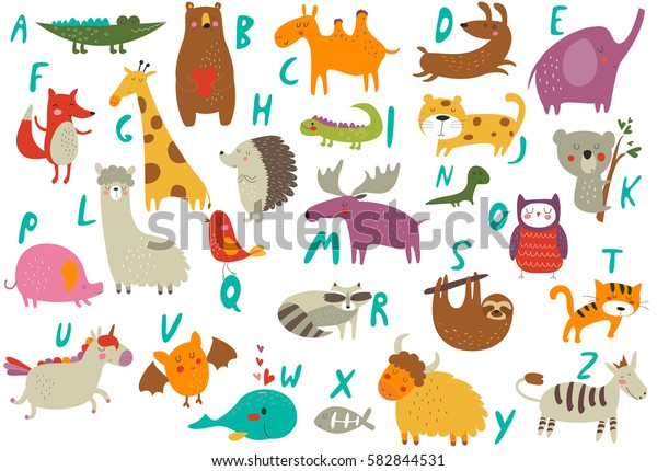 Vector Zoo Alphabet Cute Animals Cartoon Stock Vector (Royalty Free ...