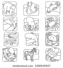 colección de iconos de dibujos animados de animales del zoo vectorial