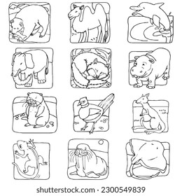 vector zoo animals cartoon icon set collection