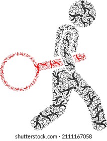 Vektorzoom Glas Räuber Symbol-Komposition. Die Komposition von Zoomglas-Räubern besteht aus verstreuten Räuberteilen aus eigenem Zoom. Fractal Zusammensetzung des Zoom Glas Räuber Symbol.