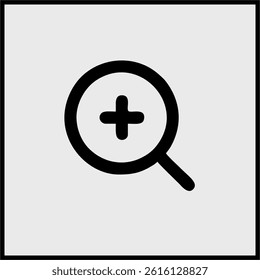 Vector zoom in icon used for magnifying or enlarging content.