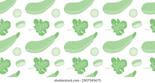Vector zucchini flat seamless pattern. Zucchini slices seamless pattern on white background