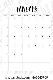 vector,2017 calendar January month with table on 2017 pattern background, Fit on A4 size.