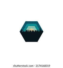 Vector_lake_with_polygon, T-shirt design, vector art