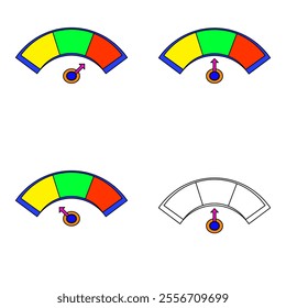 vector,A semicircular strip divided into three parts, colored yellow, green, and red, with arrowheads pointing at it.