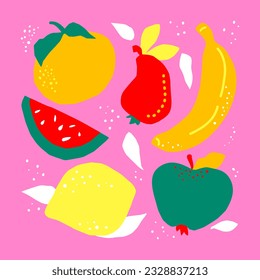 Vector.Abstract fruits.Wall decoration set.Minimalism. Abstract art image of fruits in bright pastel colors. Abstract Art for prints, covers, wallpapers, wall art .natural. Cut out of paper. EPS 10