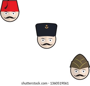Vectoral cartoon illustration set of Ottoman / Turkish heads: headdresses.