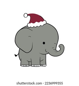 Vectoral Cute Christmas Elephant with Santa hat