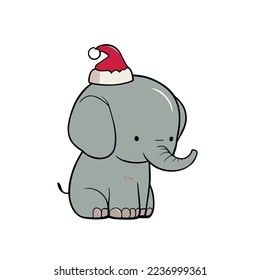 Vectoral Cute Christmas Elephant with Santa hat