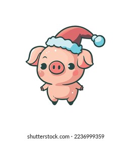 Vectoral Cute Christmas Pig with Santa hat