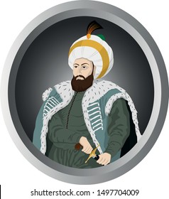 Vectoral illustration of Sultan Mehmed the Conqueror (Fatih Sultan Mehmed). Sultan Mehmed II was the Ottoman Sultan who conquered Istanbul/Constantinople.  Isolated in white background. 