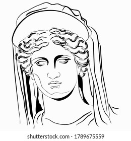 Vectoral Linear Illustration Of An Antique God. An Isolated Image Of The Goddess Of Fertility Demeter. Character Of Ancient Roman Mythology.