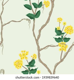 Vectoral Seamless Lantana Camara Flower and Tree Branch Background