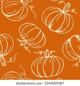 Vector.Autumn Pumpkin Pattern.Doodle.Party.Halloween.Holiday.Cute,Funny Prints.Print for Textile.Menu.Dishes.October.November.Harvest.Cosiness.Kitchen.Menu.Food.Vegetable.Vegetarian EPS 10