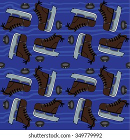 Vector,background,seamless pattern. Men's skates, hockey  and puck