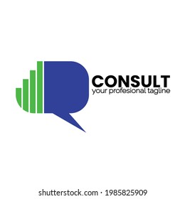 Logotipo de consultoría empresarial basado en vectores formado por chat y gráficos de última hora que se combinan para ser simples y fáciles de recordar