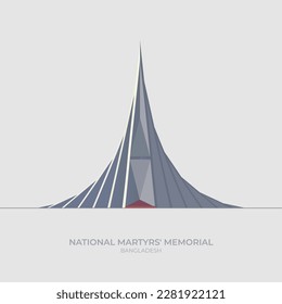 A vector-based illustration of Bangladesh's National Martyrs' Memorial (Smriti Soudho), focuses on its towering structural details. The illustration is highly detailed with accurate proportions.