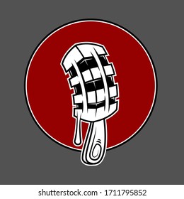 Podcast-Logos auf Vektorillustration bestehen aus einer Kombination aus Mikrofon und Eis