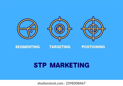 A vector-based representation of STP marketing with icons illustrating segmentation, audience targeting, and positioning for effective branding and st.