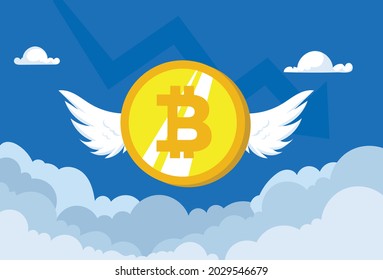 Vector,bitcoin Fly Wings, Bitcoin Logo, Bitcoin Angel, Bitcoin Price Collapse, Crypto Crash, Cryptocurrency Falling Down
