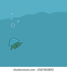 vector,Blue jellyfish swim in the blue sea.
