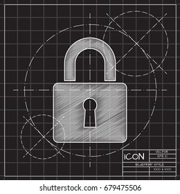 Vectorblueprint lock icon on engineer and architect background . Business collection 