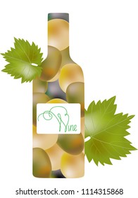 vector.bottle of white wine .white grape