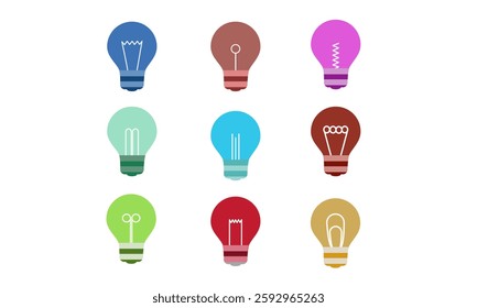VectorBright Lightbulb Icon. Lightbulb icon on being happy and angry. Idea symbol. Electric lamp, light, innovation, solution, creative thinking, electricity. flat and colored style. Flat design.