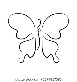 Vector.Butterfly.One Line.Logo.Spa Salon.Beauty.Fashion.Web Design.Doodle.Social Media.Internet.Print for Textile.Modern.Clothing.Notebook.Black on White Background.Simple.Stylish.EPS 10.