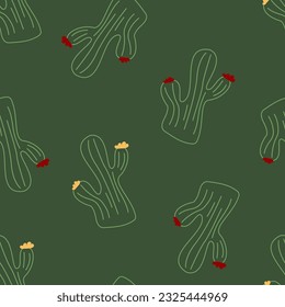 Vector.Cacti Pattern.Cactus Boho Seamless. background print for textile.. Wild West motifs endless texture with cacti, mountains. Vector illustration in retro minimal style. of green cactus.EPS 10