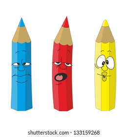 Vector.Cartoon emotional pencils set color 09