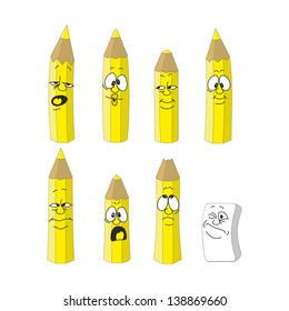 Vector.Cartoon emotional yellow pencils set color 13