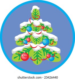 Vector.Christmas tree on holiday and winter star.