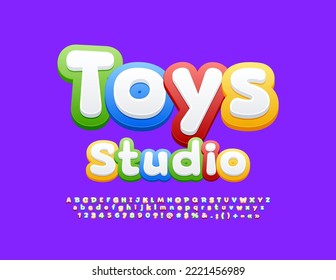 Vectorcolorful emblem Toys Studio. Cute kids Font. Bright set of Alphabet Letters and Numbers